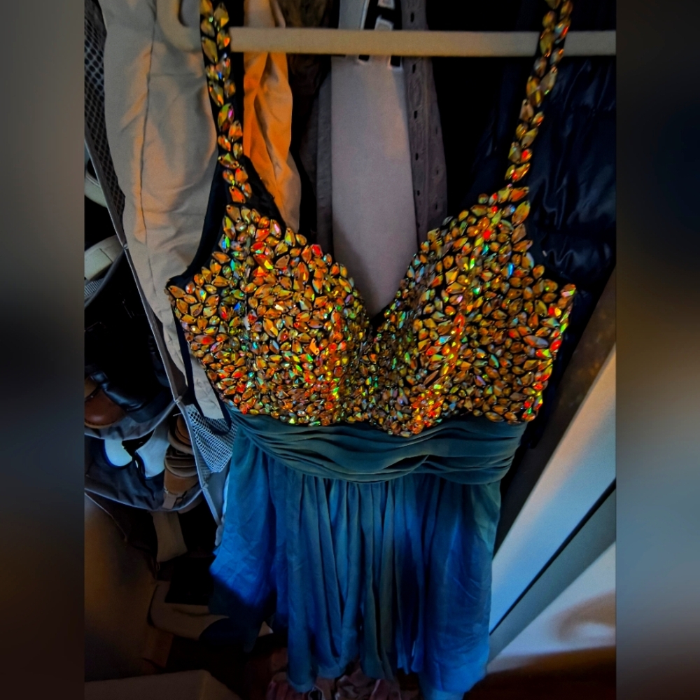 La Femme Blue Dress with Rhinestones